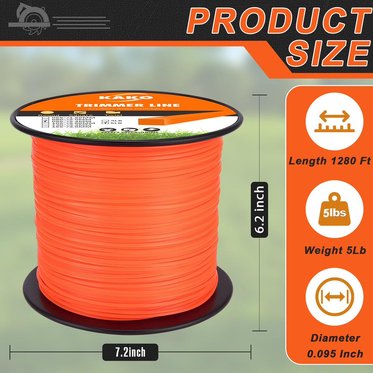 KAKO 095 square trimmer line nylon polyamide for strong, durable cutting.