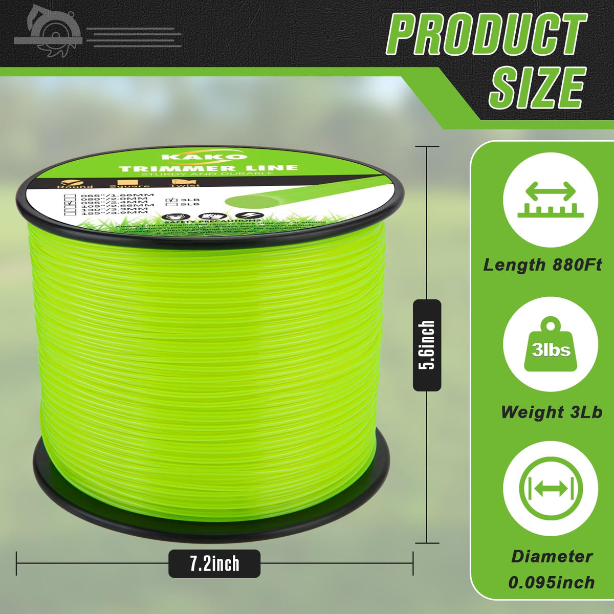 KAKO 095 trimmer line designed for quick refills in landscaping.