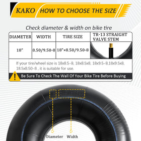 KAKO inner tube fits 18x9-50-8 tires for carts and mowers.