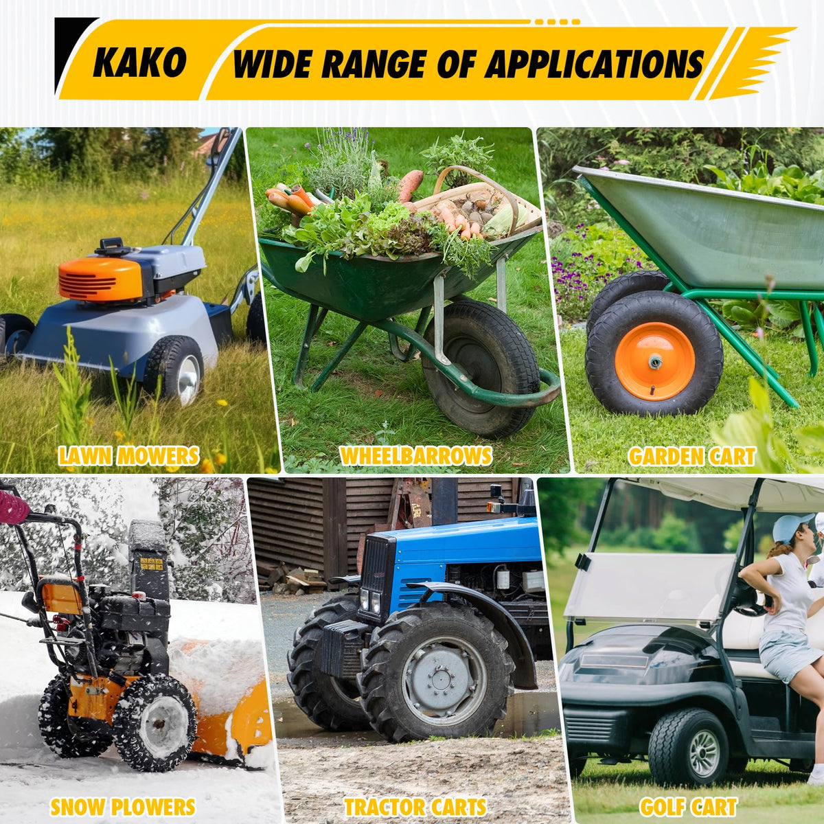 KAKO inner tube marked for lawn and garden use with wide fit.