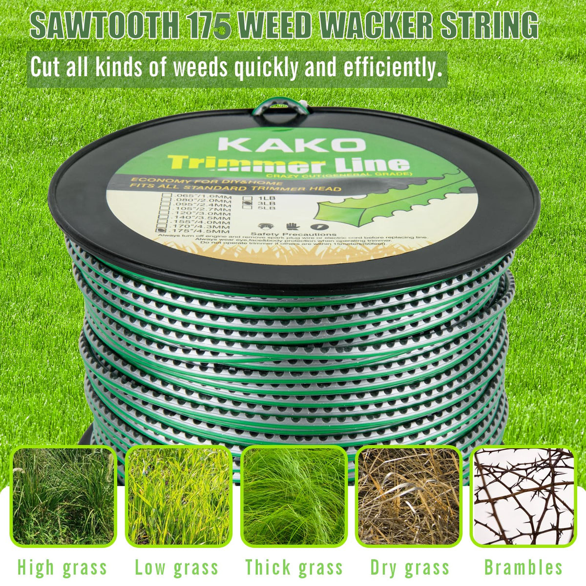 KAKO Sawtooth 175 trimmer line diameter 0.175 inches for robust cutting