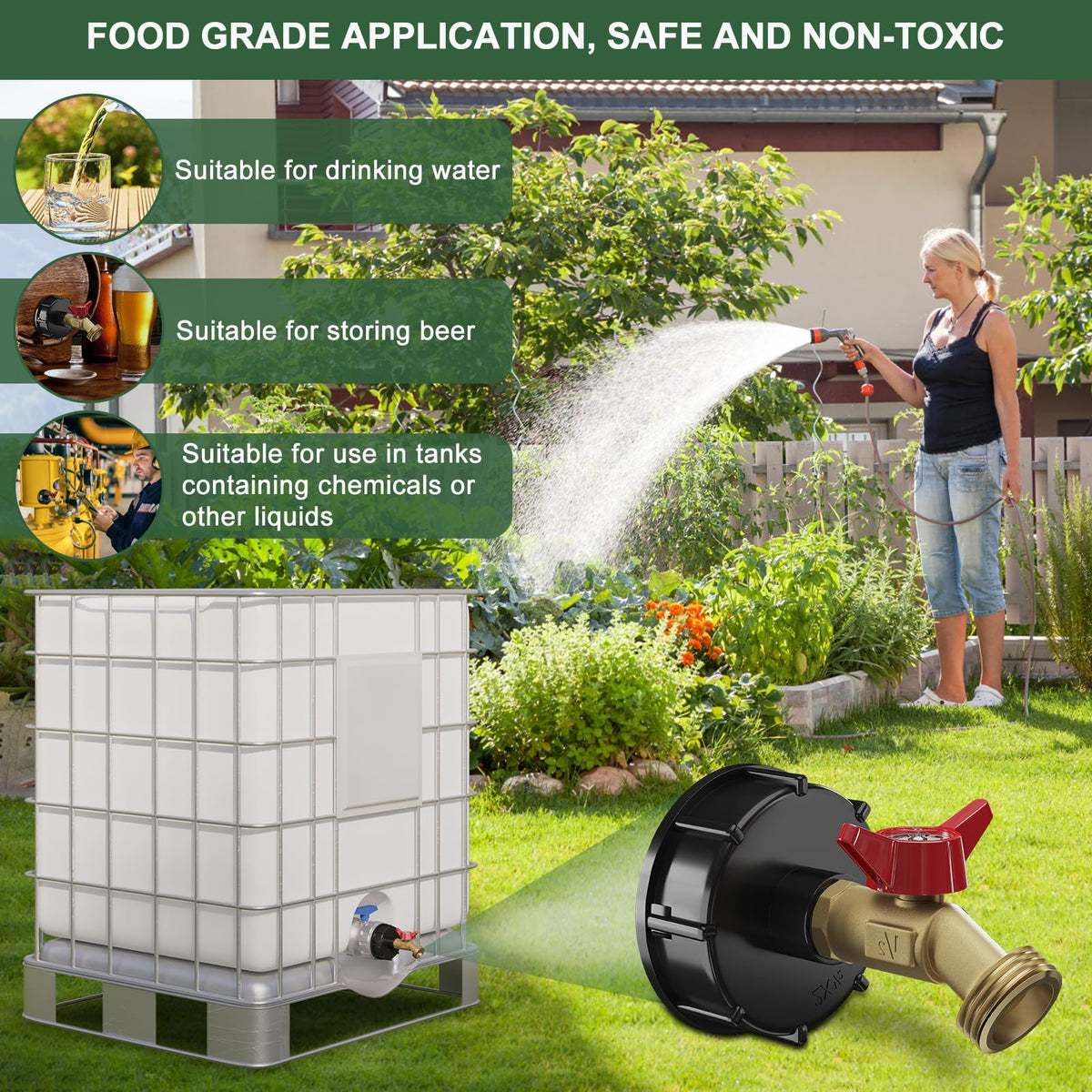 KAKSEY IBC adapter suitable for drinking water, beer, or chemicals.
