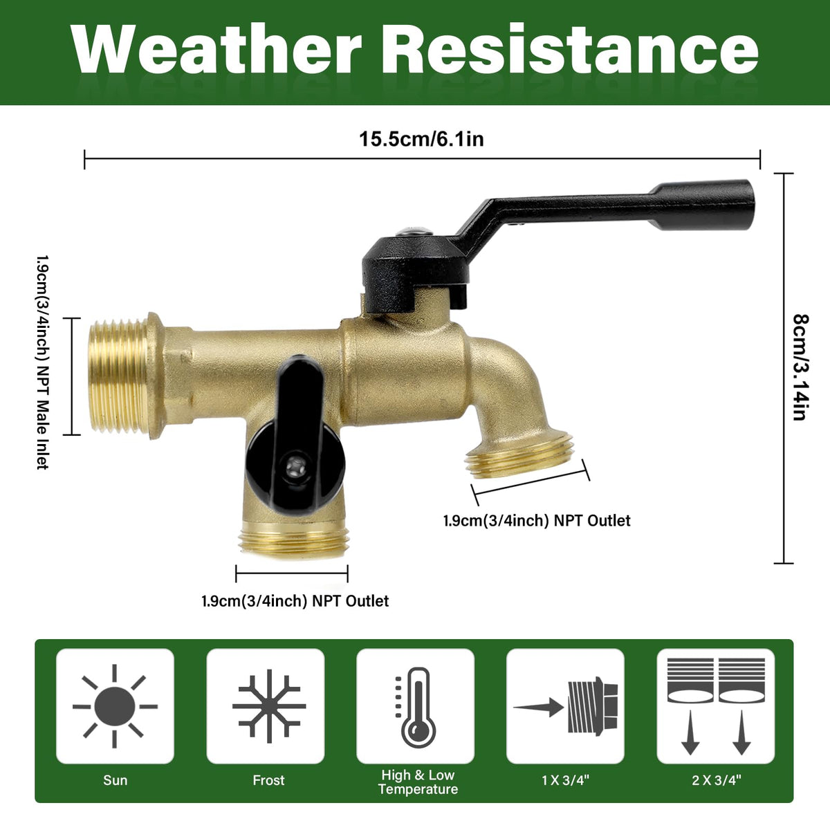 KAKSEY nickel-plated outlet faucet resists rust in outdoor conditions.