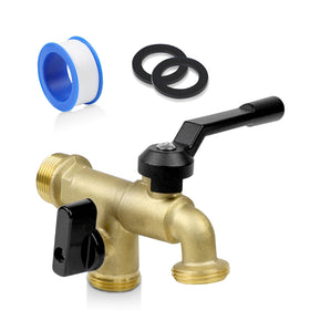 KAKSEY outdoor double-outlet faucet wall-mount for two hoses at once.