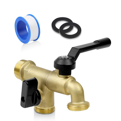 KAKSEY outdoor double-outlet faucet wall-mount for two hoses at once.