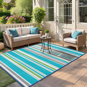 Kalafun foldable outdoor rug showing portable storage and versatile setup