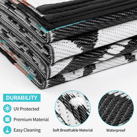 Kalafun weatherproof rug with heat-sealed edges, resists fraying outdoors.