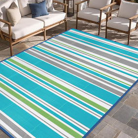 Kalafun outdoor rug in turquoise-grey, 5x8 ft, ideal for patio ambiance and easy cleaning