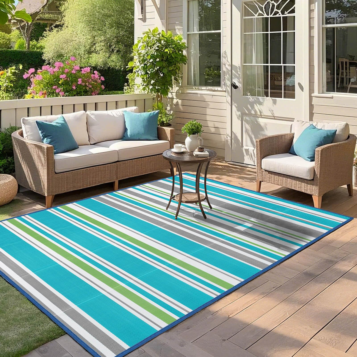 Kalafun 4x6 ft rug on a porch setup, quick to deploy for outdoor dining.