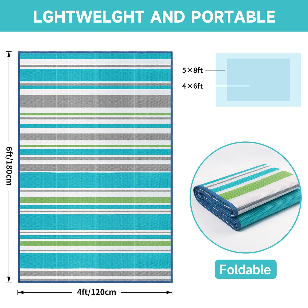 Kalafun multicolor striped rug adds coastal flair with durable UV-resistant fibers.