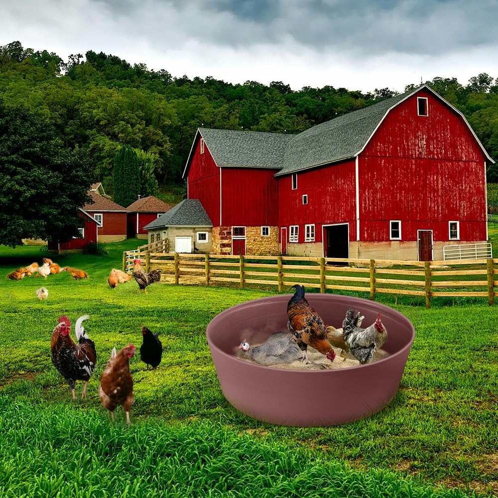 Kalekey dust bath diameter 25 inches fits multiple birds in a coop.