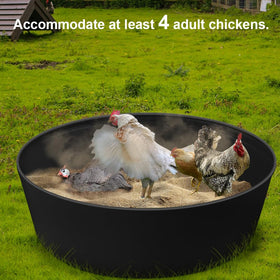 Kalekey dust bath tub placed in pasture with chickens.