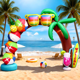 Kalolary 10ft summer arch with beach balls enhances outdoor party visibility for photos