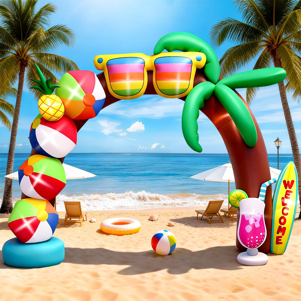 Kalolary 10ft summer arch with beach balls enhances outdoor party visibility for photos