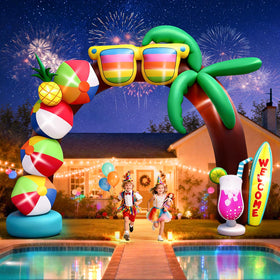 Kalolary arch featuring sunglasses and surfboards creates a playful summer backdrop