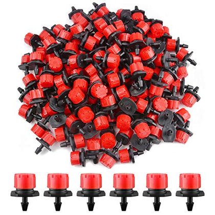 Kalolary 200Pcs adjustable drippers provide 360-degree coverage for even garden watering.