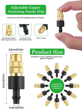 Kalolary copper emitter nozzle installation view showing easy tube connection.