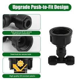 Kalolary dual-ports faucet adapter with push-to-fit for two-way watering.