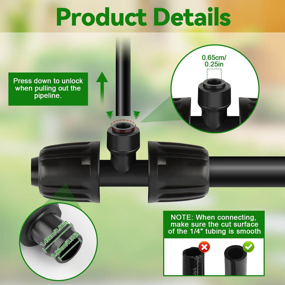Kalolary push-to-fit drip connector for quick, tool-free installation.