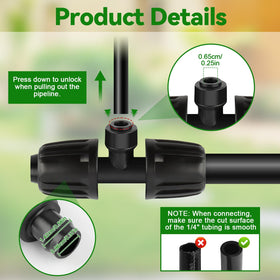 Kalolary push-to-fit drip connector for quick, tool-free installation.