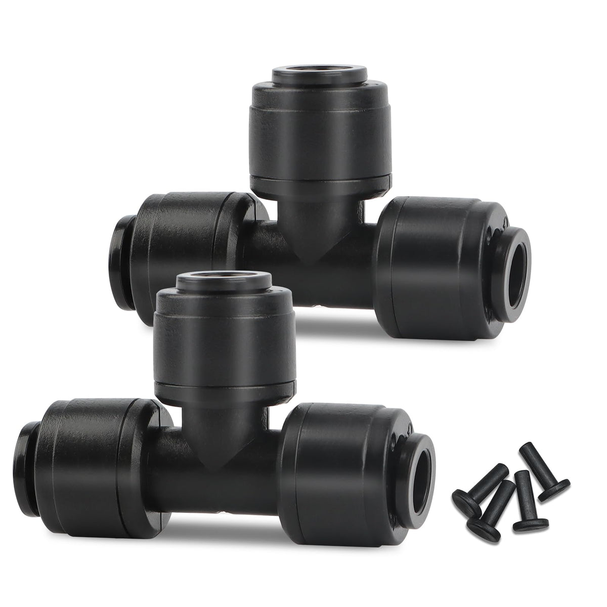 Kalolary quick connect tee fittings close-up showing leak-free connections for drip systems