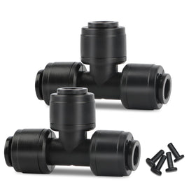 Kalolary quick connect tee fittings close-up showing leak-free connections for drip systems