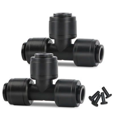 Kalolary quick connect tee fittings close-up showing leak-free connections for drip systems