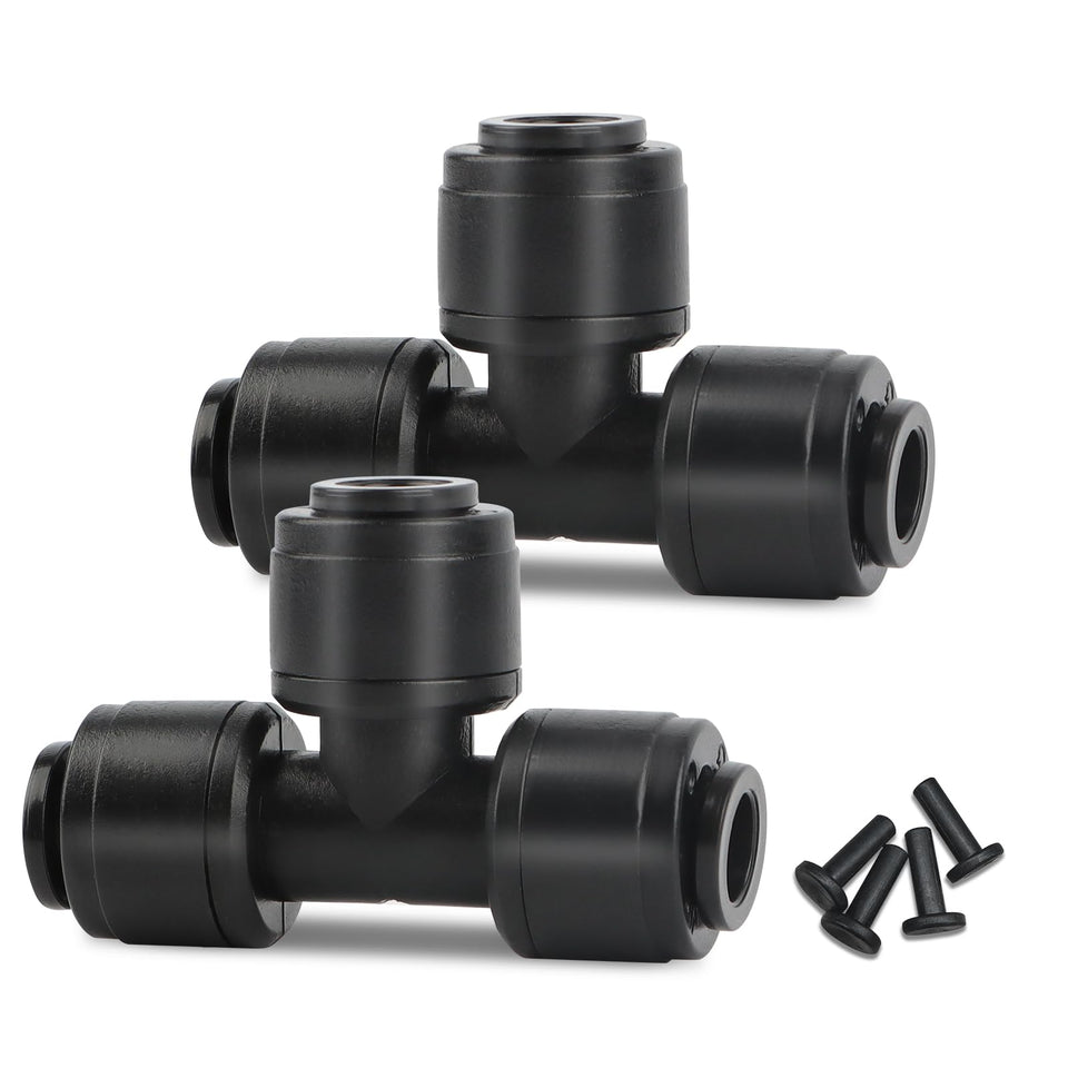 Kalolary quick connect tee fittings close-up showing leak-free connections for drip systems