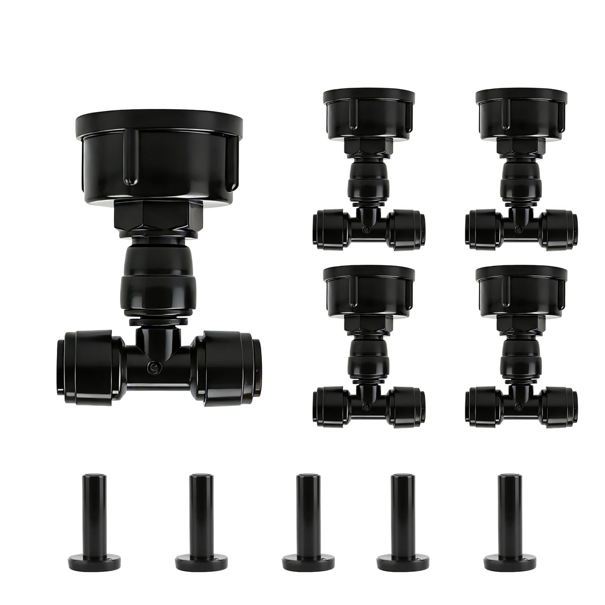 Kalolary three-quarter-to-one-quarter faucet adapter push-to-fit for tool-free setup.