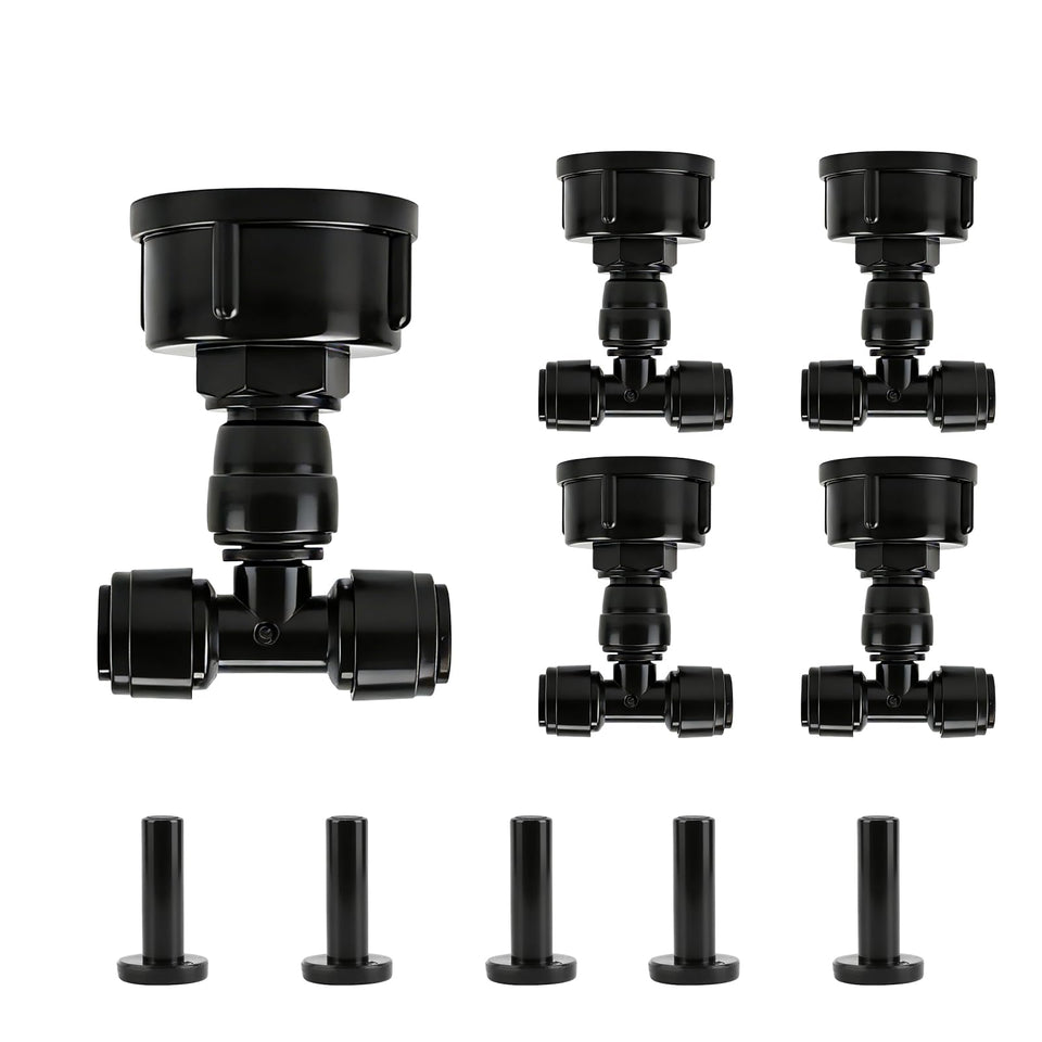Kalolary three-quarter-to-one-quarter faucet adapter push-to-fit for tool-free setup.