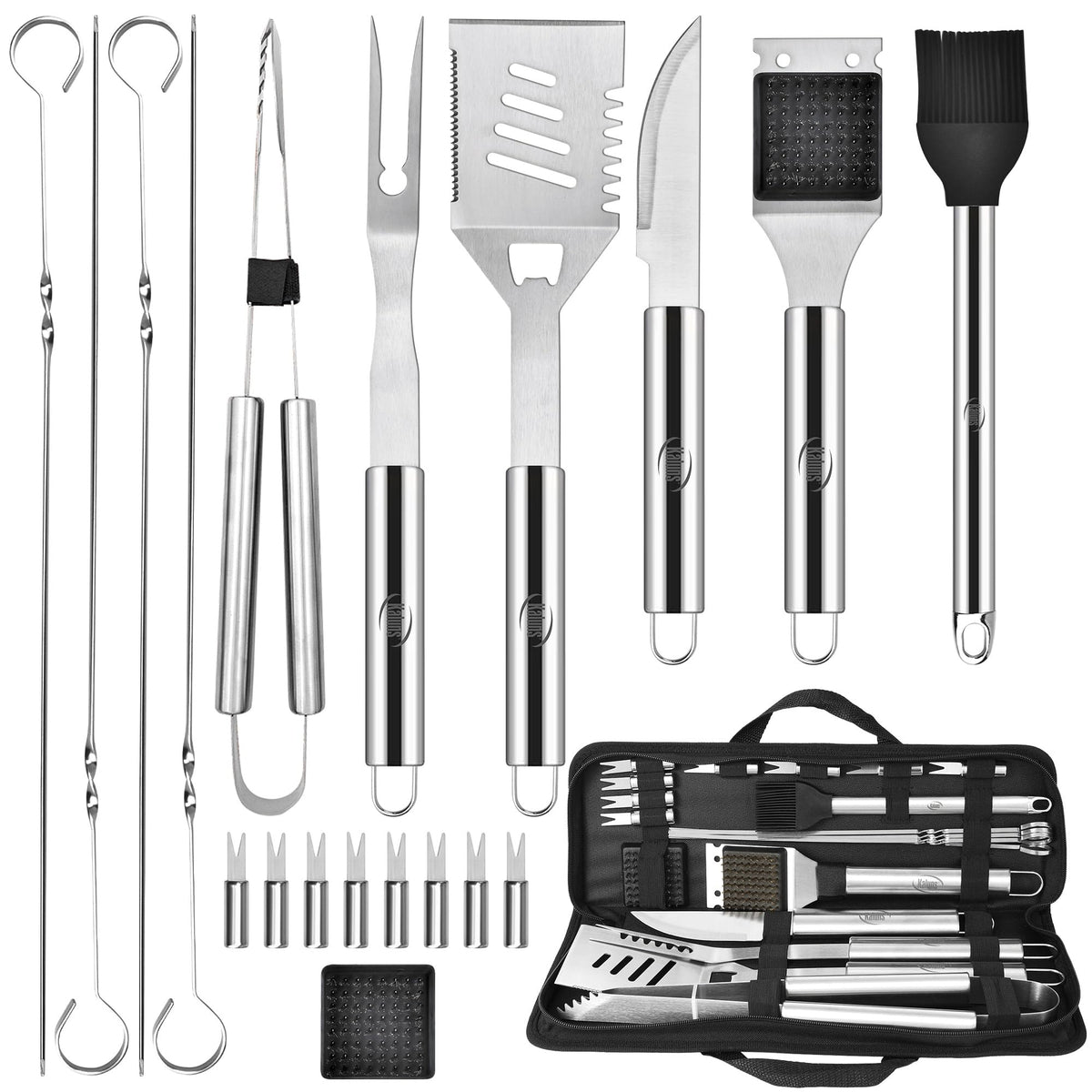 Kaluns 20-piece grill set in storage case for easy transport.