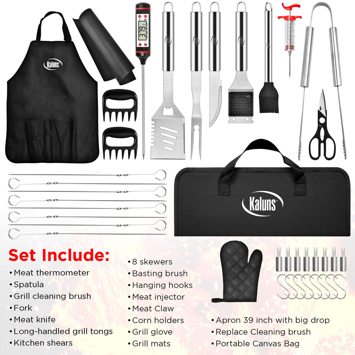Kaluns tongs offer sturdy grip for flipping and serving.