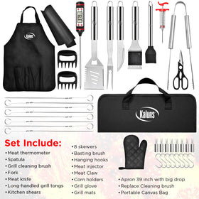 Kaluns tongs offer sturdy grip for flipping and serving.