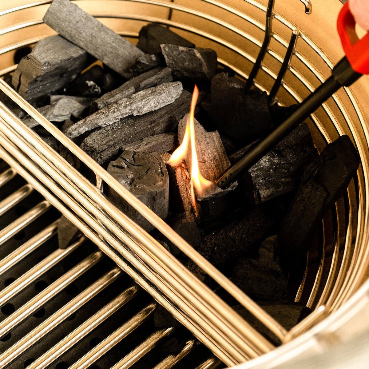 Kamado Joe two-zone setup enabled by the basket.