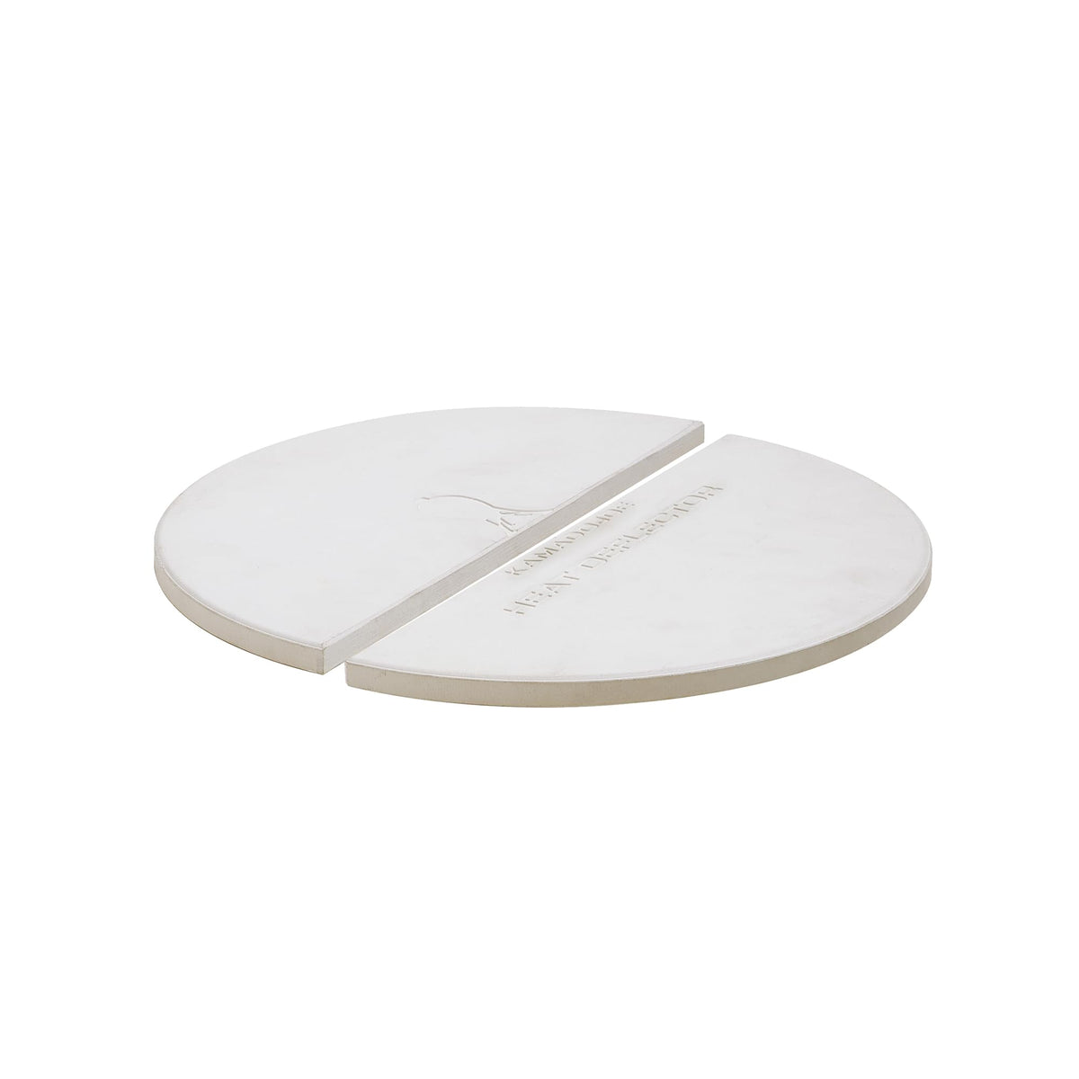 Kamado Joe half-moon ceramic heat deflector for indirect cooking and zone control.