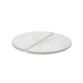 Kamado Joe half-moon ceramic heat deflector for indirect cooking and zone control.