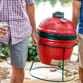 Kamado Joe Joe Jr cover black color complements outdoor setup