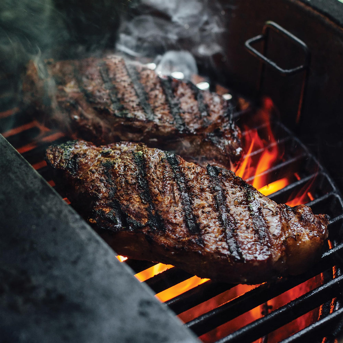 Kamado Joe sear marks on meat highlight rich flavors and crust formation.