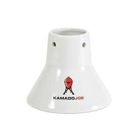Kamado Joe ceramic chicken roaster in use for even heat.