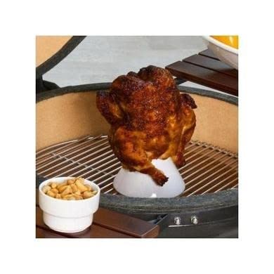 Kamado Joe chicken roaster on Classic Joe grill showing versatility.