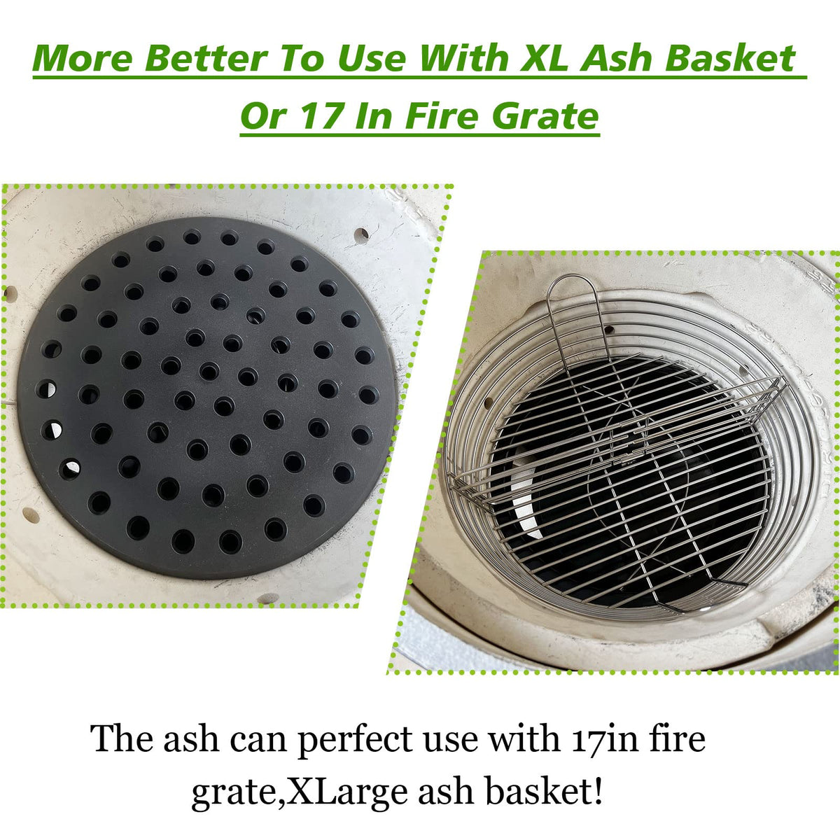 KAMaster ash can compatible with XL Green Egg and ash basket for thorough cleaning.