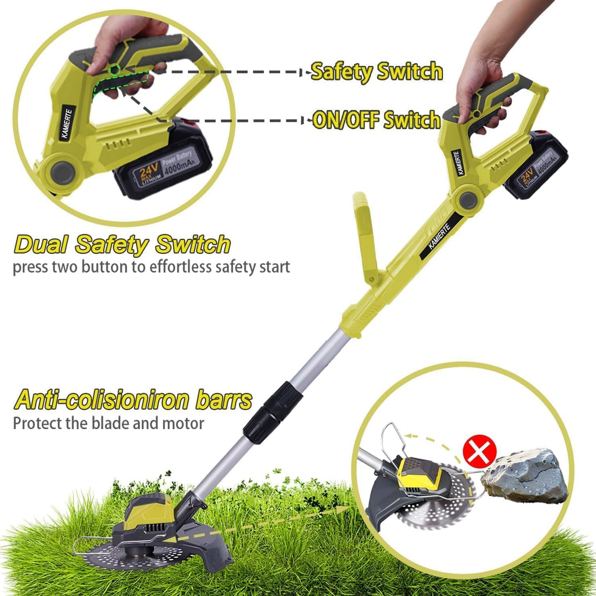 KAMIERTE Electric Weed Wacker dual safety design for safer starts