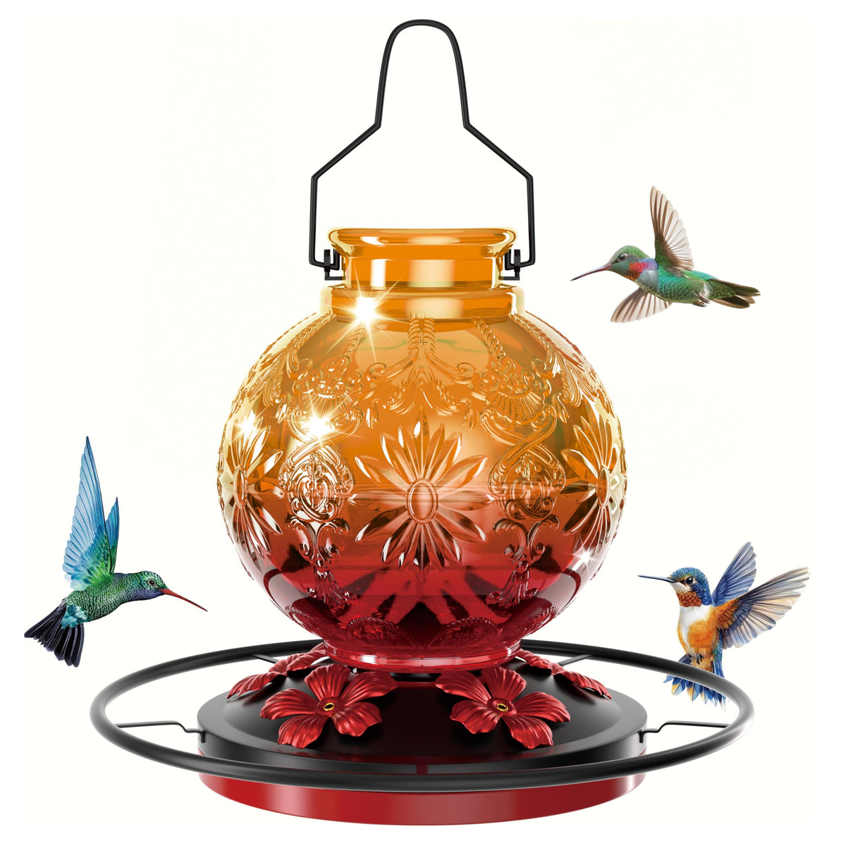 KAMIVERDE orange feeder complements outdoor decor and attracts hummingbirds.
