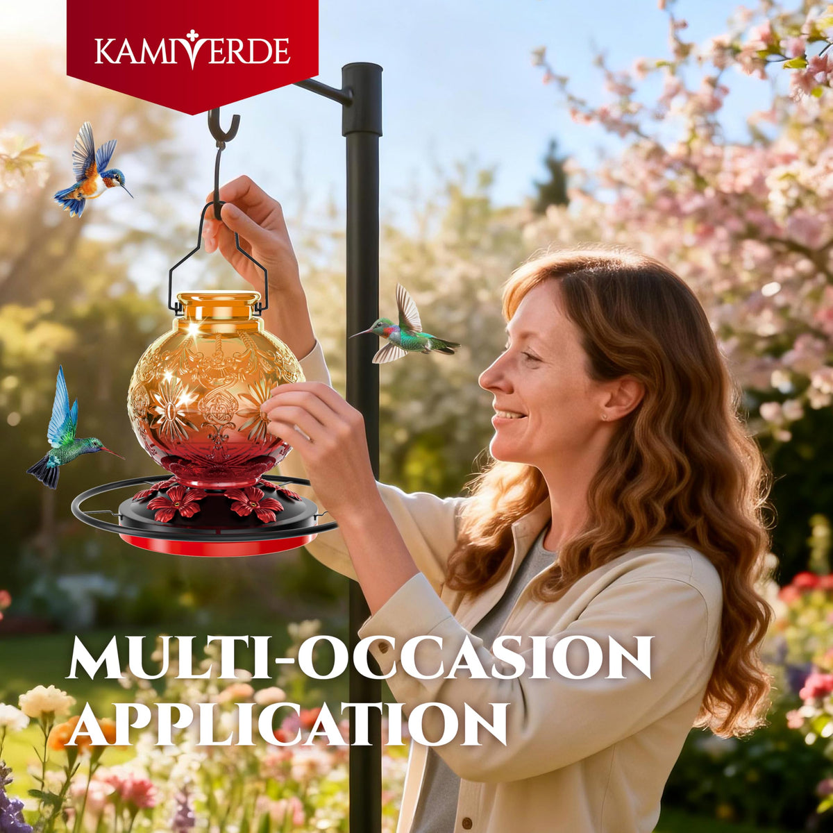 KAMIVERDE orange garden decor feeder adds charm to outdoor spaces while feeding birds.