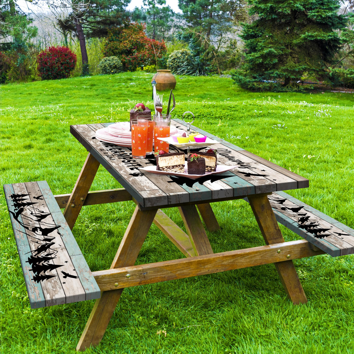 Kamoor bench cover wood texture guards benches on trips and camping.