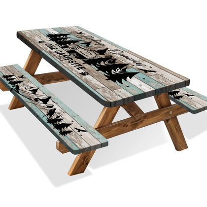 Kamoor picnic table cover wood texture for 72x30 table keeps surfaces protected outdoors.