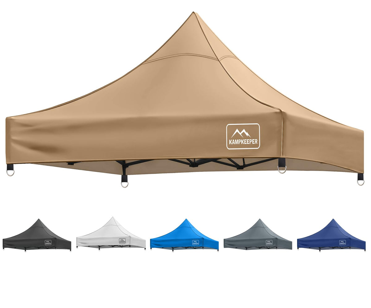 KAMPKEEPER canopy replacement top for 10x10 peak pole provides reliable shade.