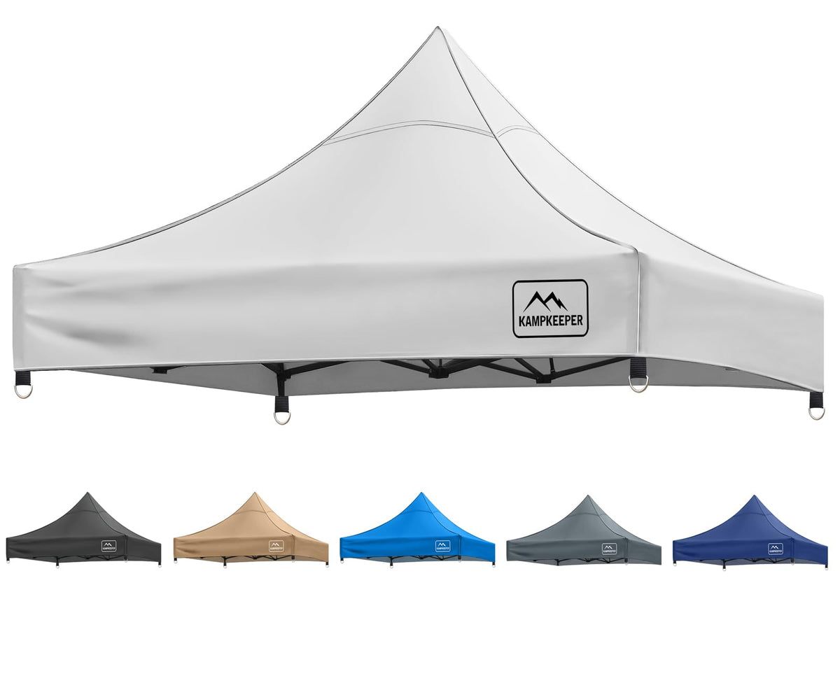 KAMPKEEPER canopy top cover white front view, durable outdoor shade solution.