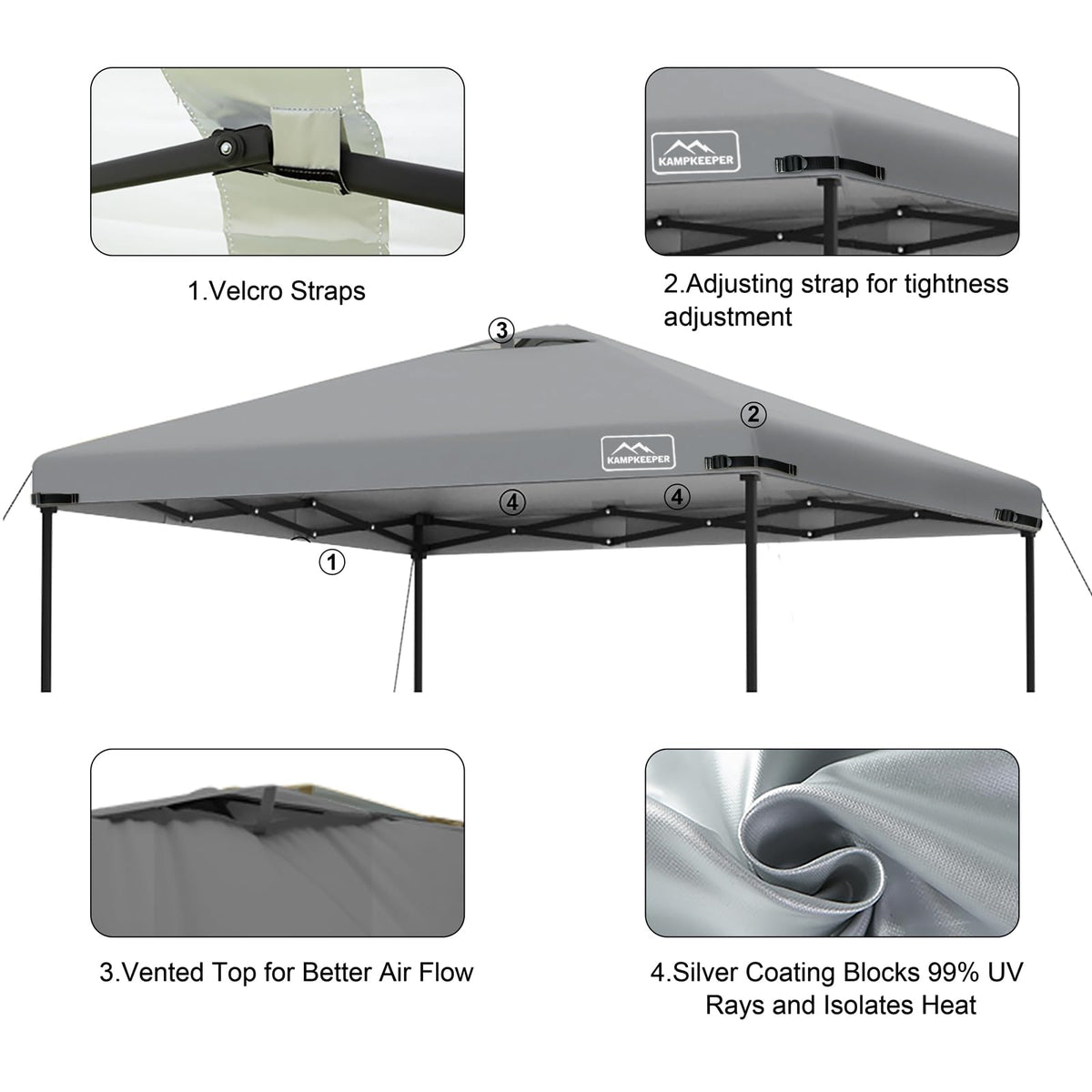 KAMPKEEPER canopy top with Velcro tabs for quick, secure installation.