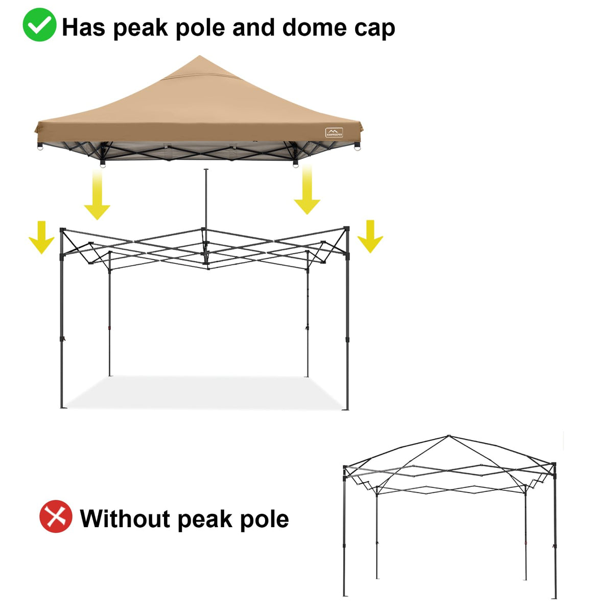 Khaki-colored KAMPKEEPER canopy top with waterproof coating for outdoor use.